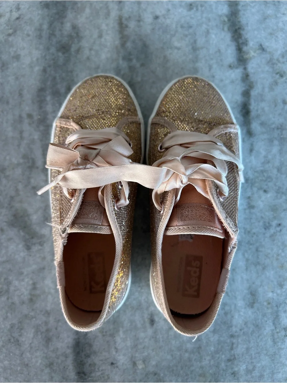 Keds Kids Pink Gold Glitter Ribbon Lace Sneakers Size 10